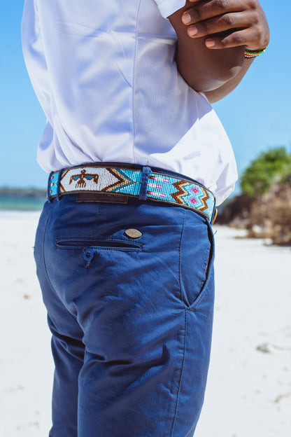 Handcrafted Maasai Belt - Turquoise Geometric