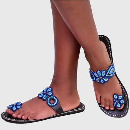 Sandals Floral Blue Toe Ring