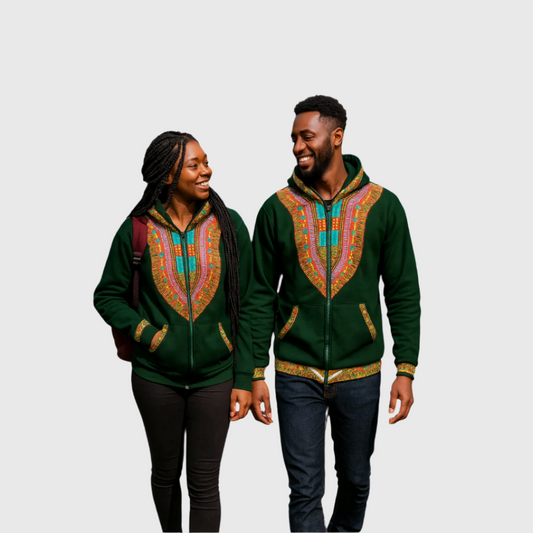 Hoodie Dashiki Fleece Green