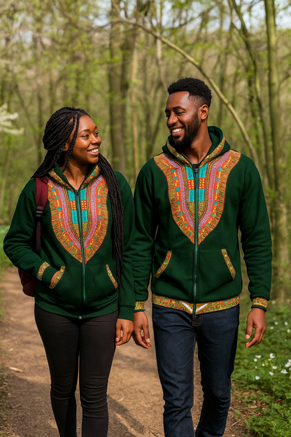 Hoodie Dashiki Fleece Green