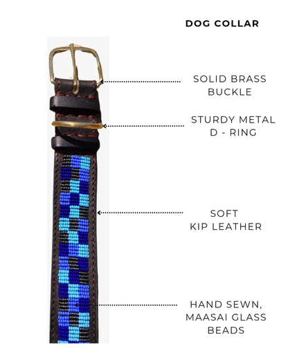 Handcrafted Maasai Dog Collar - Blue Gold Geometric