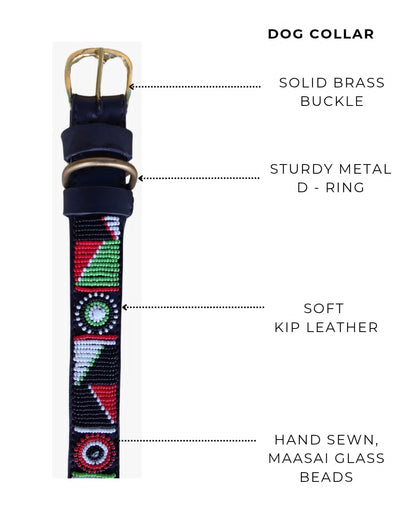Handcrafted Maasai Dog Collar - Red Green Geometric