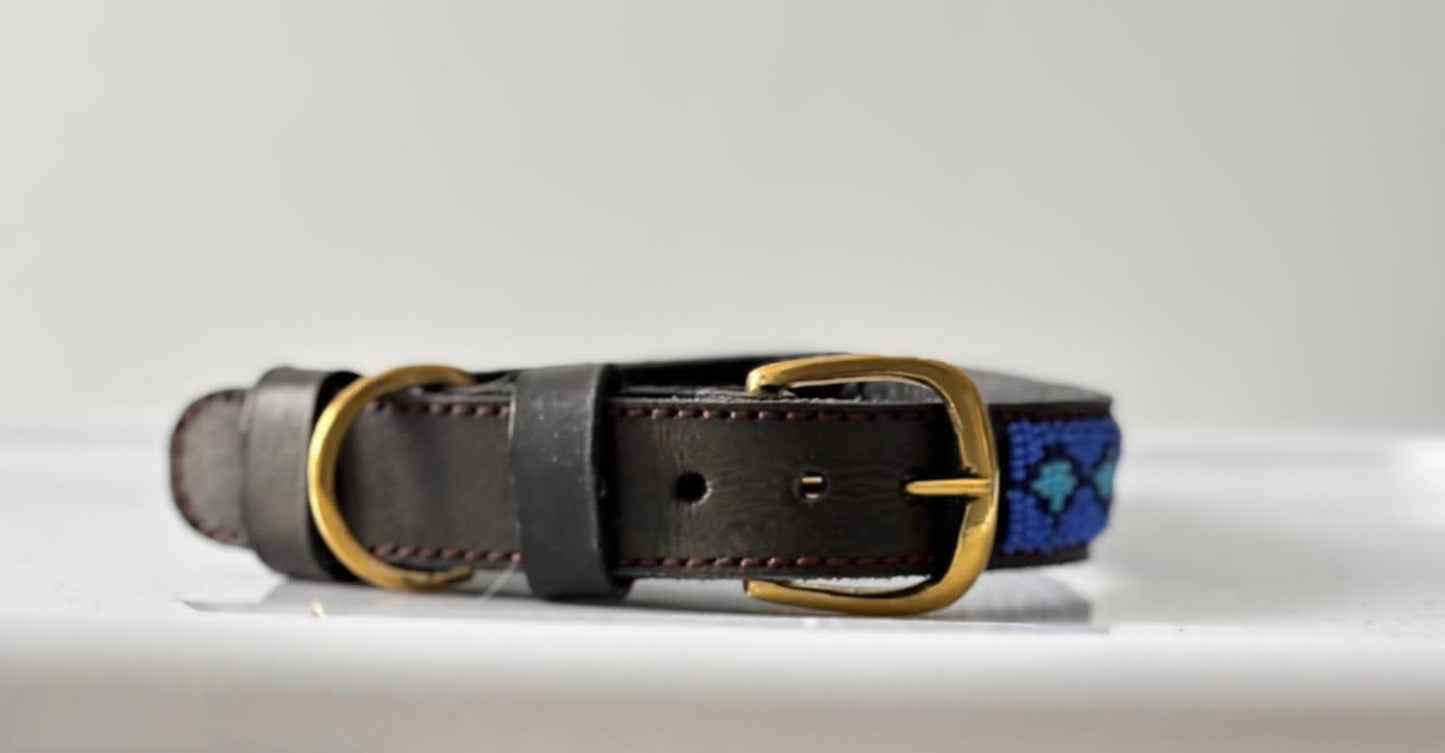 Handcrafted Maasai Dog Collar - Blue Geometric