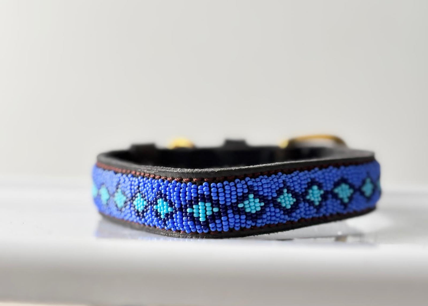 Handcrafted Maasai Dog Collar - Blue Geometric