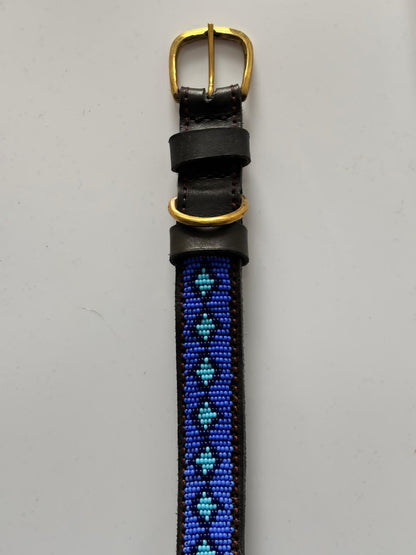 Handcrafted Maasai Dog Collar - Blue Geometric