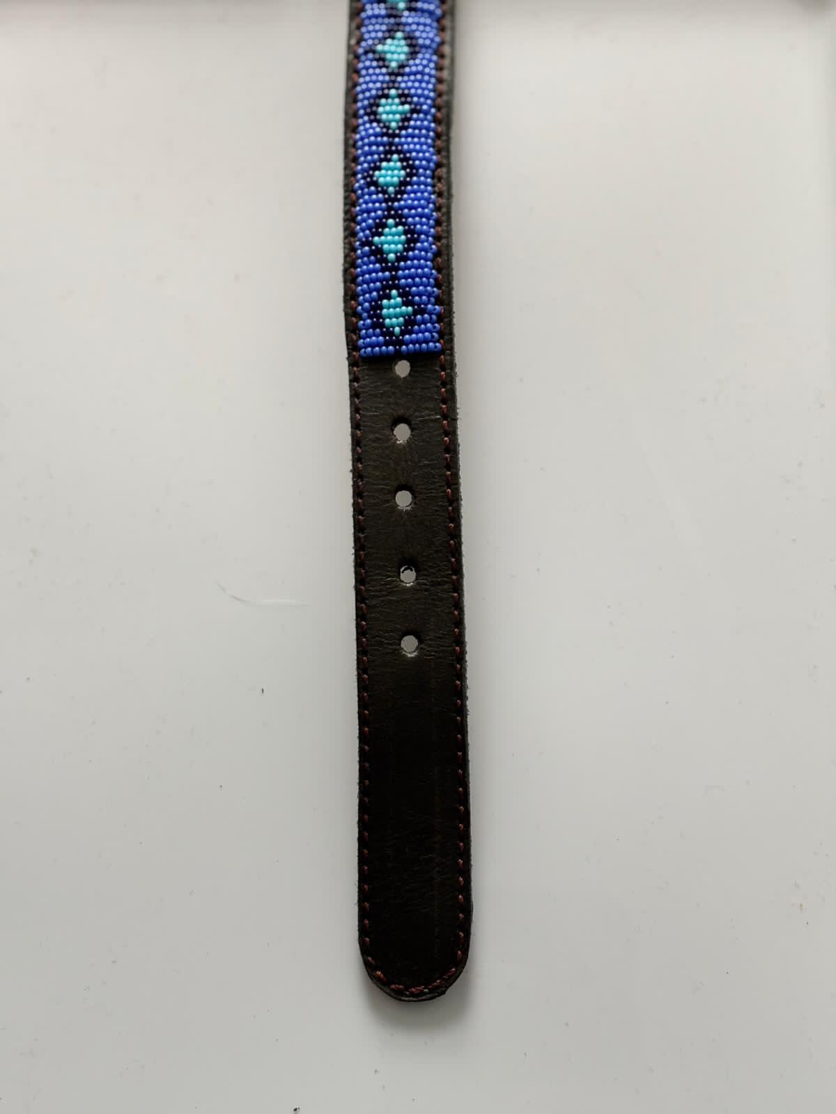 Handcrafted Maasai Dog Collar - Blue Geometric