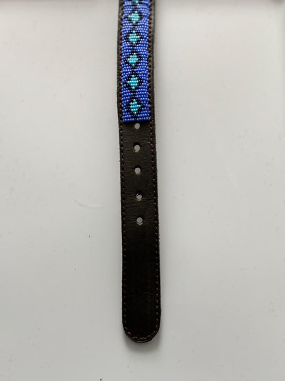 Handcrafted Maasai Dog Collar - Blue Geometric