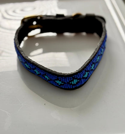 Handcrafted Maasai Dog Collar - Blue Geometric