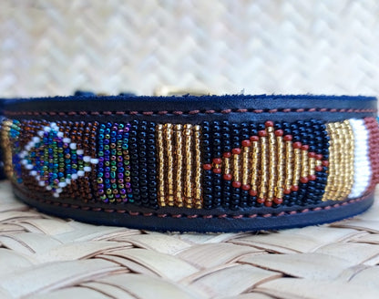 Handcrafted Maasai Dog Collar -Brown Gold Geometric
