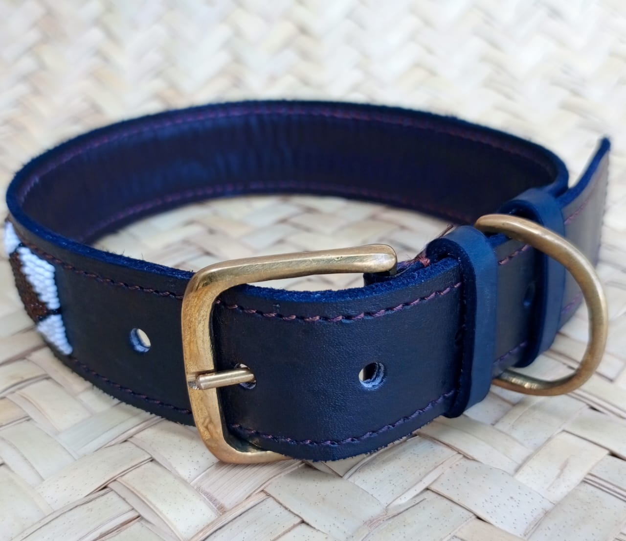 Handcrafted Maasai Dog Collar -Brown Gold Geometric