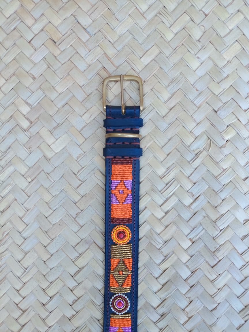 Handcrafted Maasai Dog Collar - Orange Gold Geometric