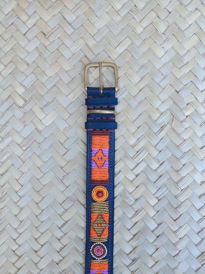 Handcrafted Maasai Dog Collar - Orange Gold Geometric