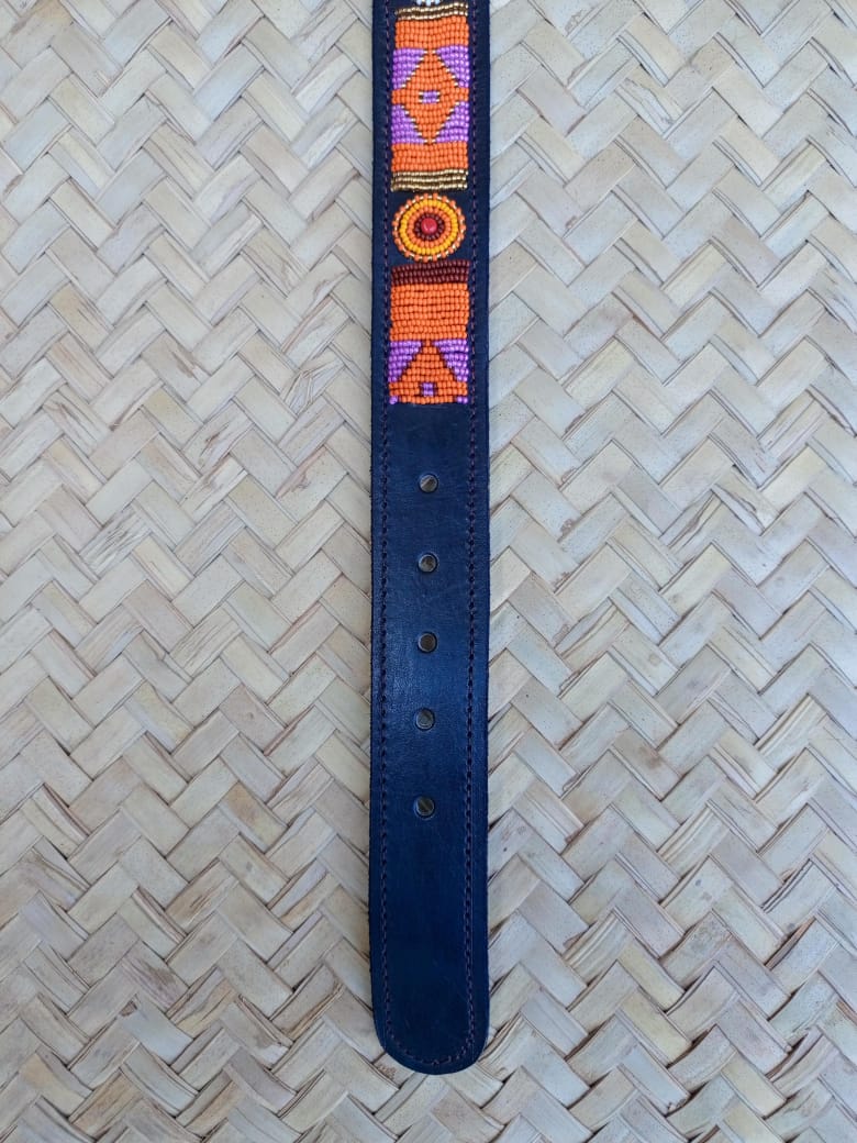 Handcrafted Maasai Dog Collar - Orange Gold Geometric