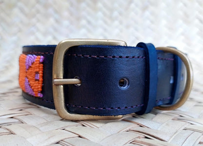 Handcrafted Maasai Dog Collar - Orange Gold Geometric