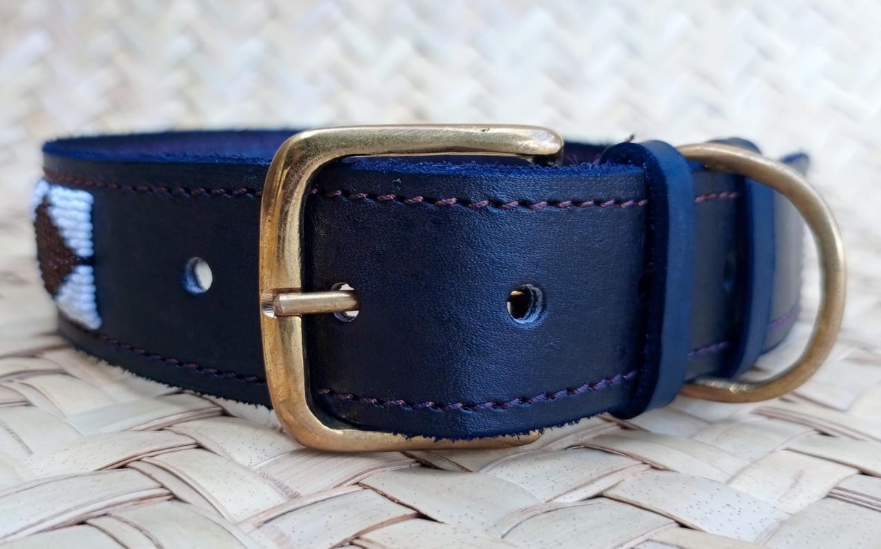 Handcrafted Maasai Dog Collar -Brown Gold Geometric