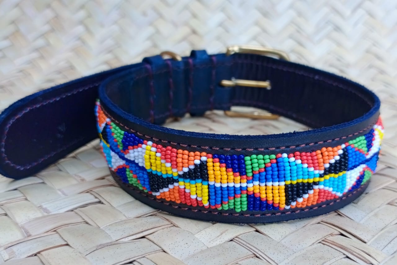 Handcrafted Maasai Dog Collar - Colorful Geometric