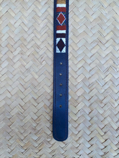 Handcrafted Maasai Dog Collar -Brown Gold Geometric