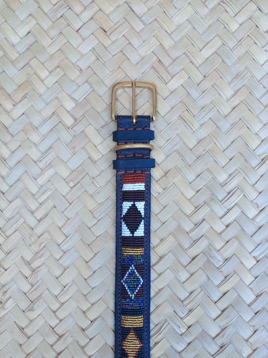 Handcrafted Maasai Dog Collar -Brown Gold Geometric