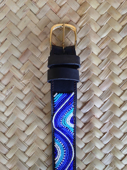 Handcrafted Maasai Belt - Electric Blue Waves