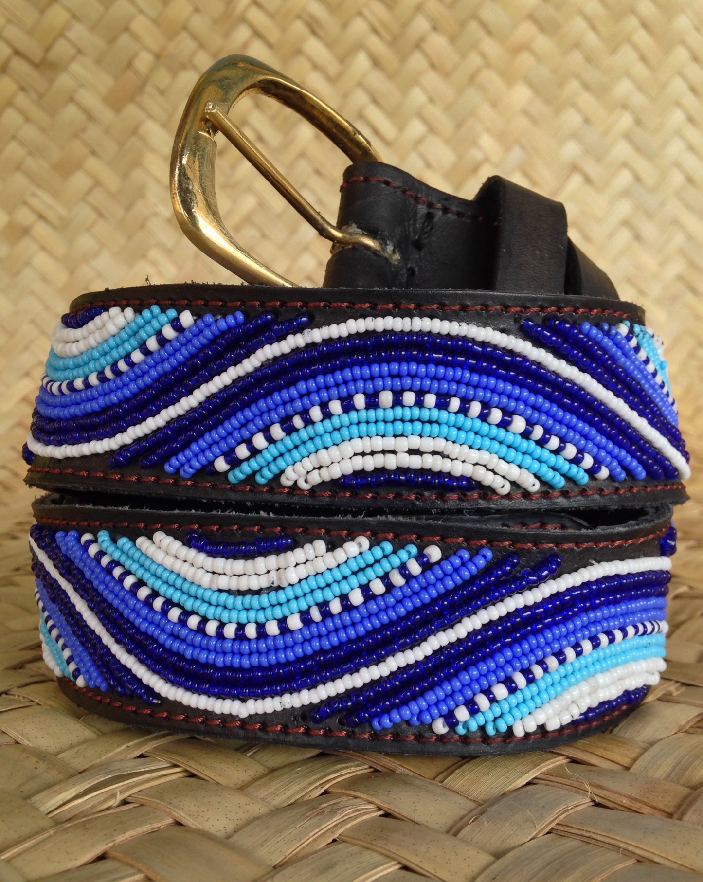 Handcrafted Maasai Belt - Electric Blue Waves