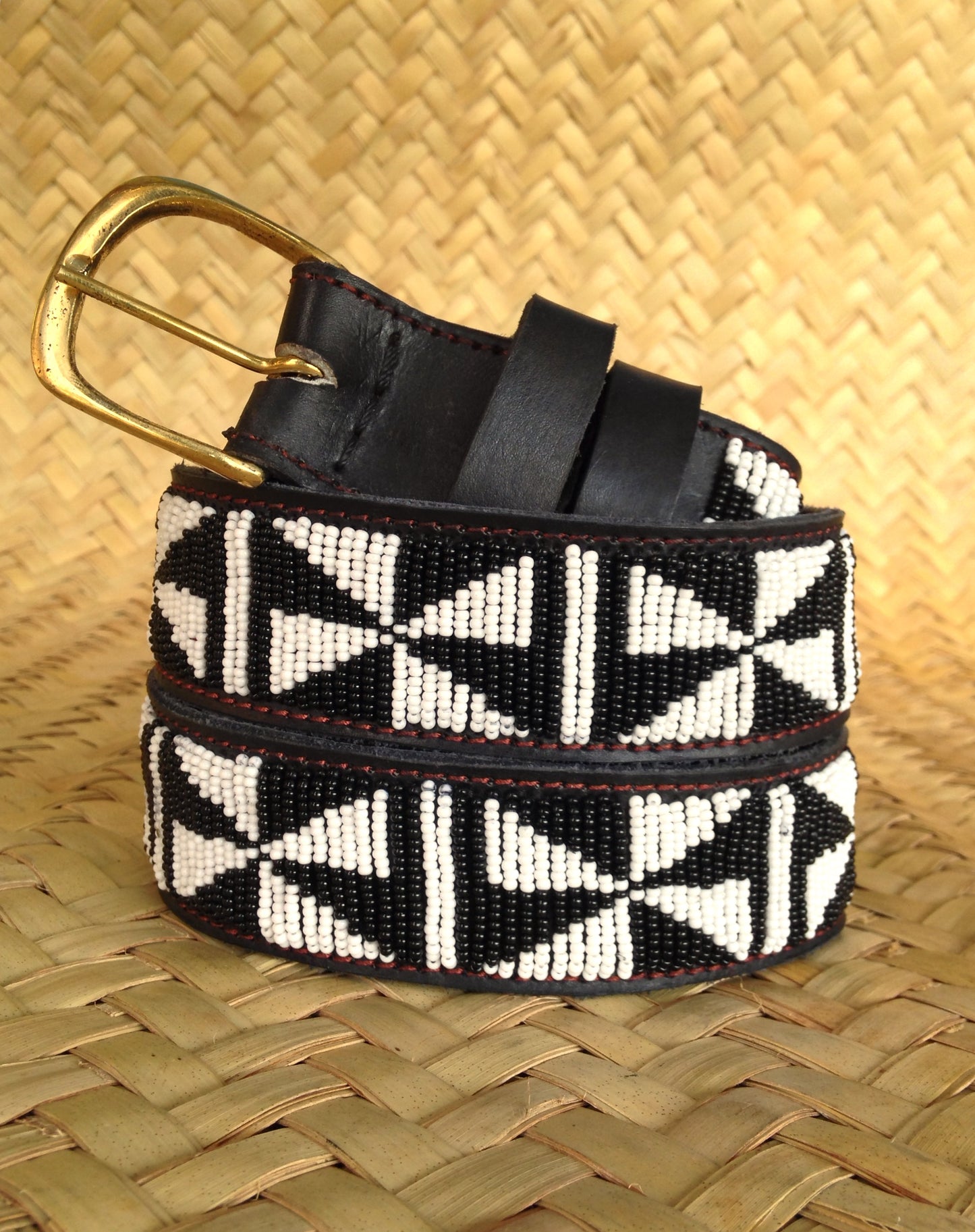 Handcrafted Maasai Belt - Black & White Geometric