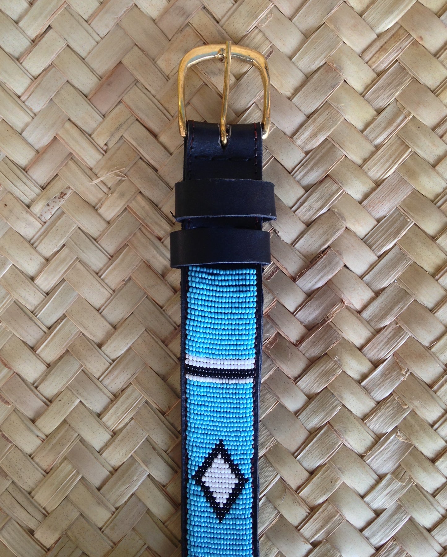 Handcrafted Maasai Belt - Sky Blue Geometric