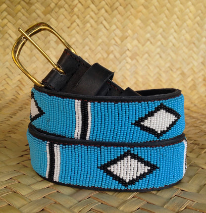 Handcrafted Maasai Belt - Sky Blue Geometric