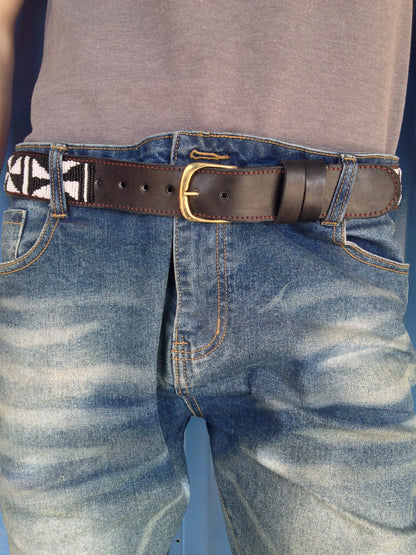 Handcrafted Maasai Belt - Black & White Geometric