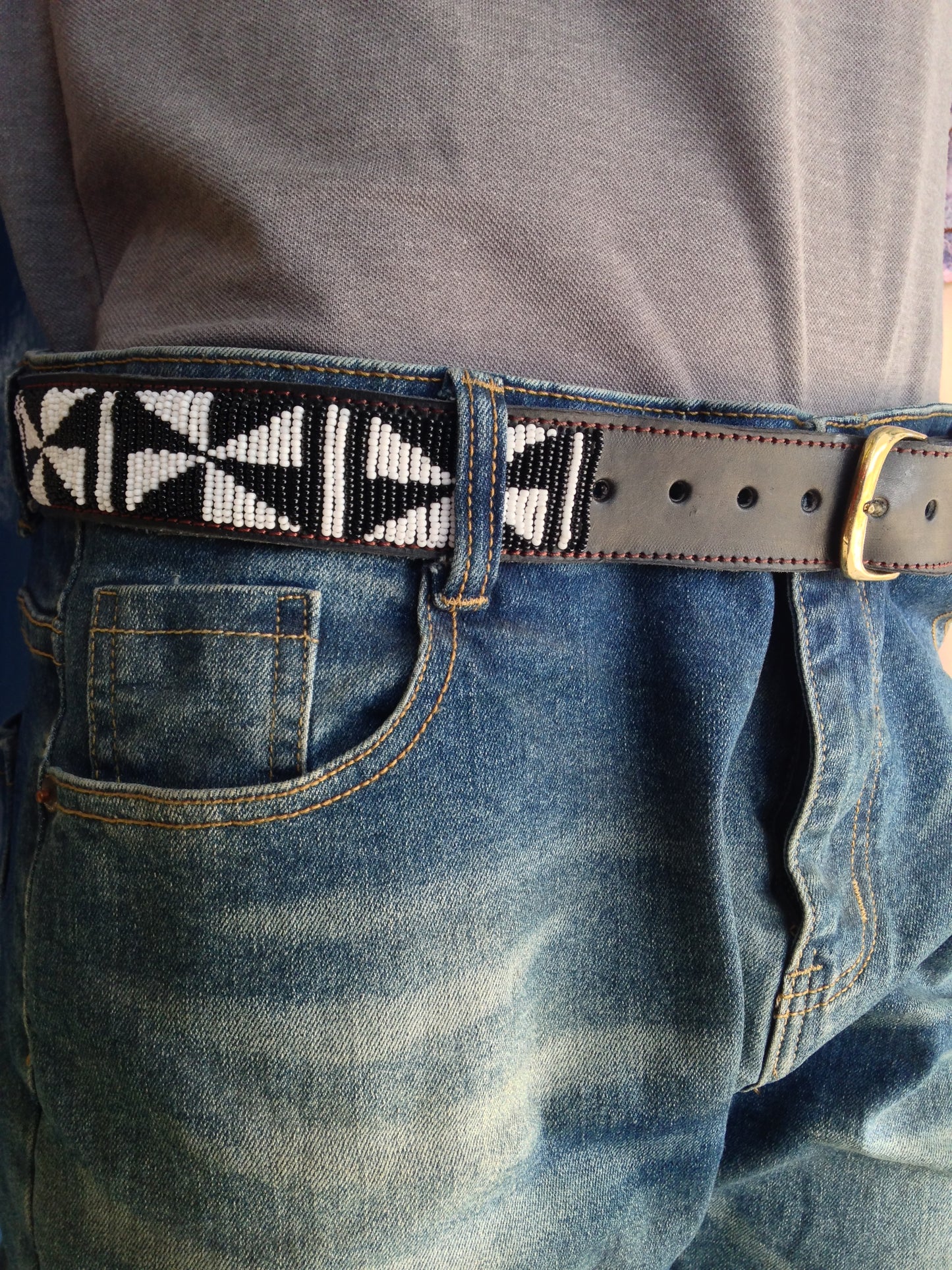 Handcrafted Maasai Belt - Black & White Geometric