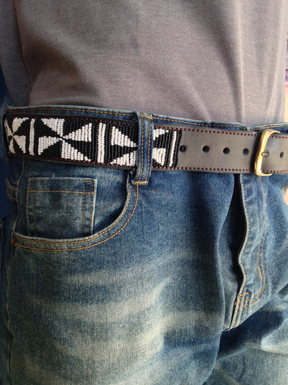 Handcrafted Maasai Belt - Black & White Geometric