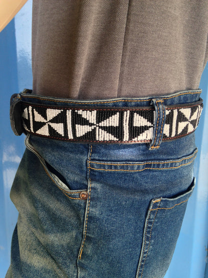 Handcrafted Maasai Belt - Black & White Geometric
