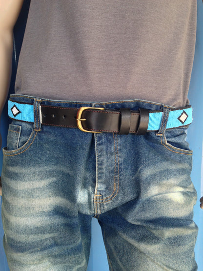 Handcrafted Maasai Belt - Sky Blue Geometric
