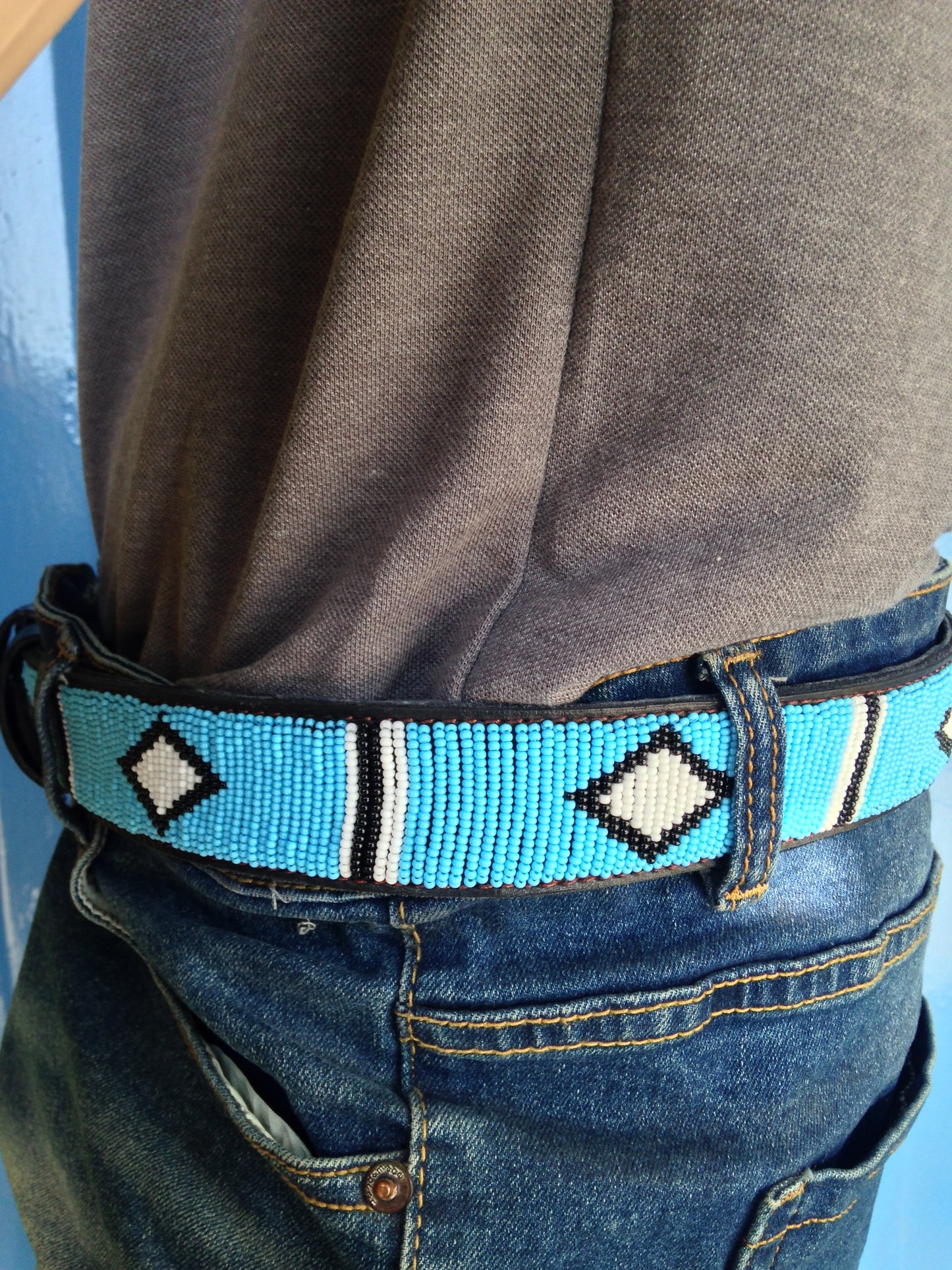 Handcrafted Maasai Belt - Sky Blue Geometric