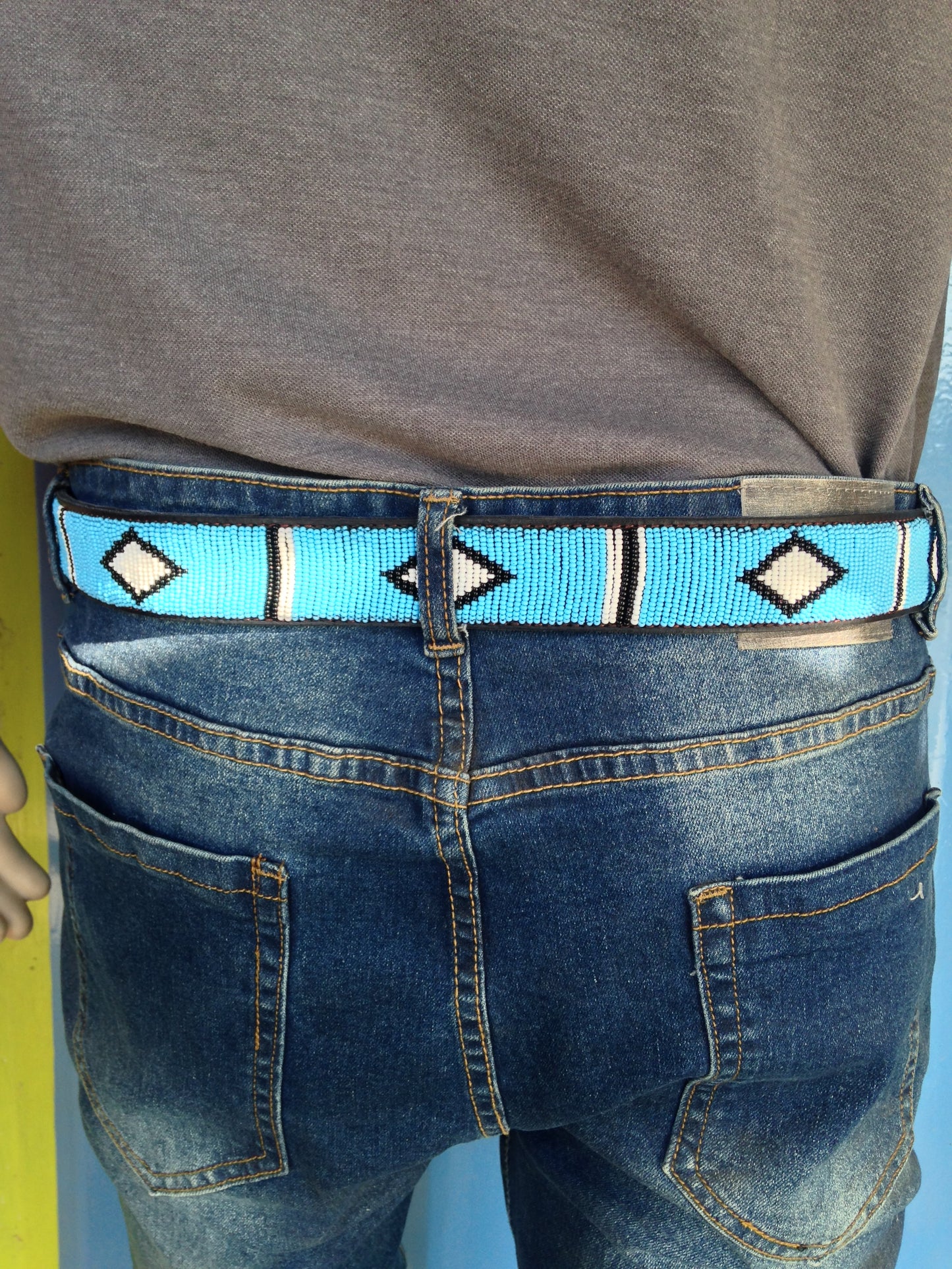 Handcrafted Maasai Belt - Sky Blue Geometric