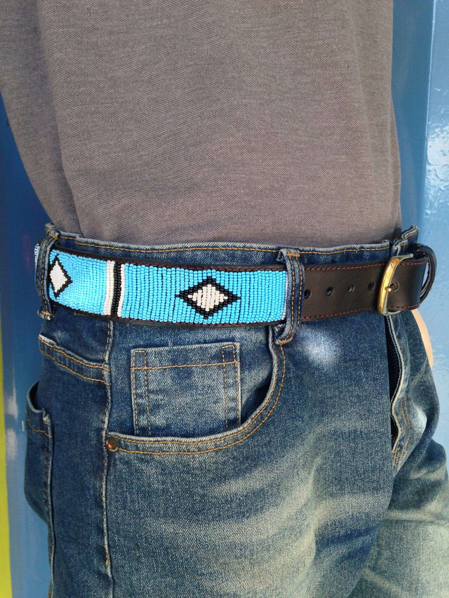Handcrafted Maasai Belt - Sky Blue Geometric