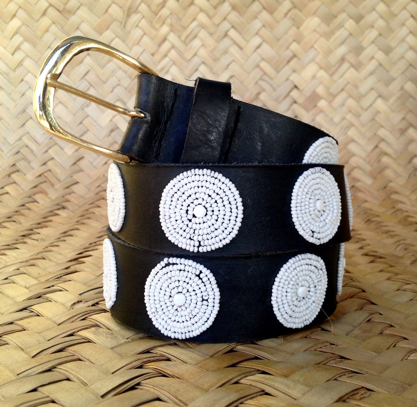 Handcrafted Maasai Belt - White Circles