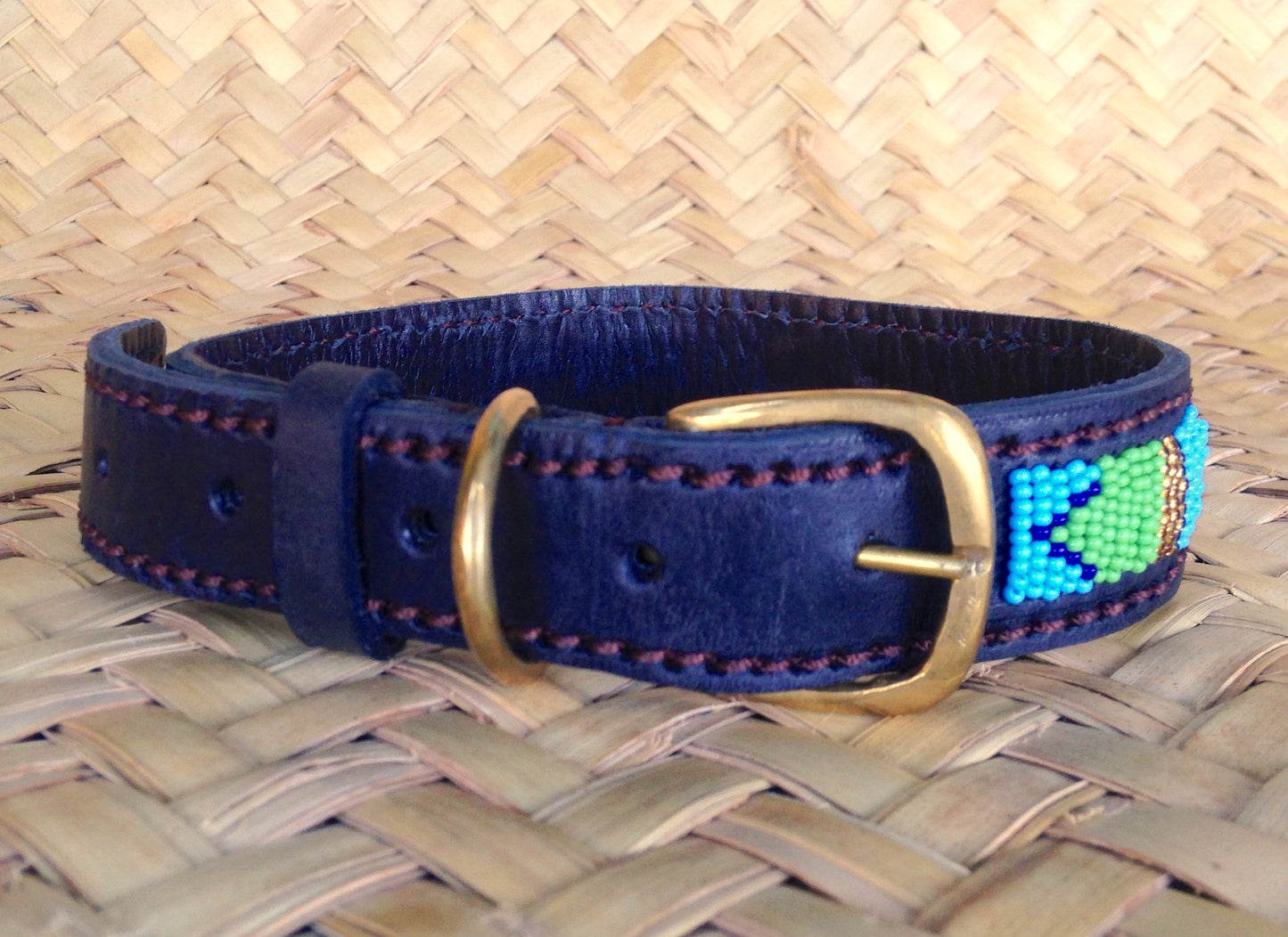 Handcrafted Maasai Dog Collar - Blue Green Geometric
