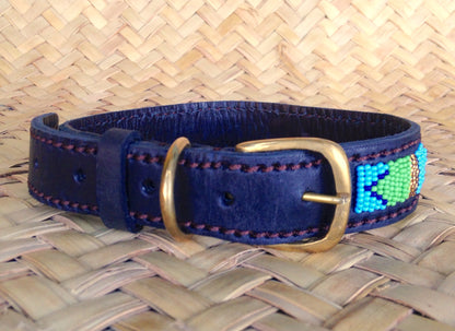 Handcrafted Maasai Dog Collar - Blue Green Geometric