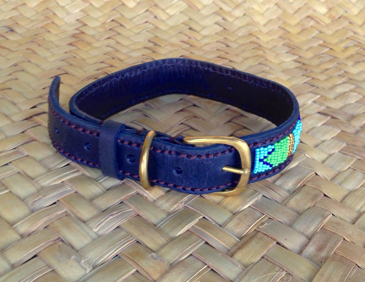 Handcrafted Maasai Dog Collar - Blue Green Geometric