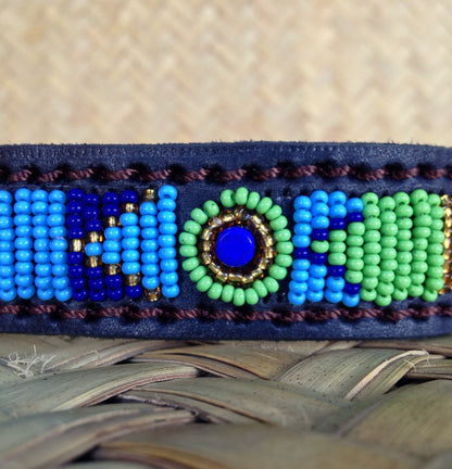 Handcrafted Maasai Dog Collar - Blue Green Geometric