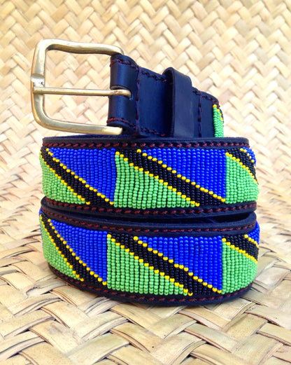 Handcrafted Maasai Belt - Tanzania Flag