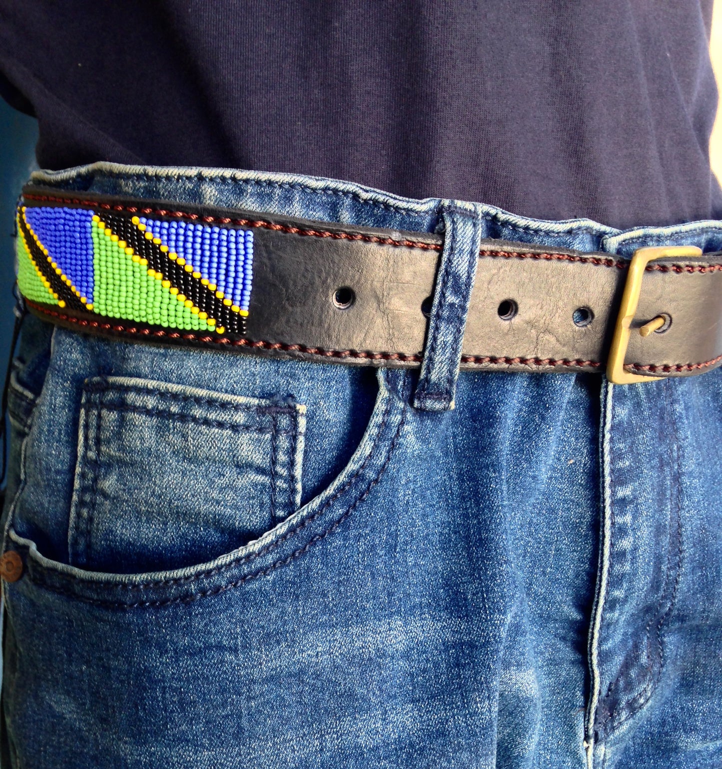 Handcrafted Maasai Belt - Tanzania Flag