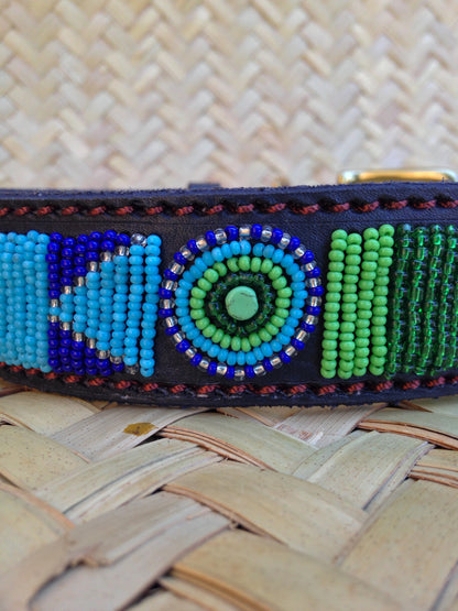 Handcrafted Maasai Dog Collar - Blue Green Geometric