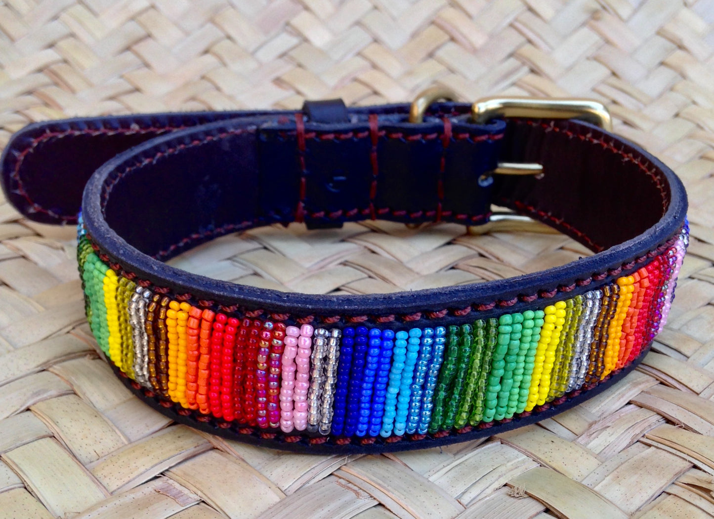 Handcrafted Maasai Dog Collar - Rainbow Stripes