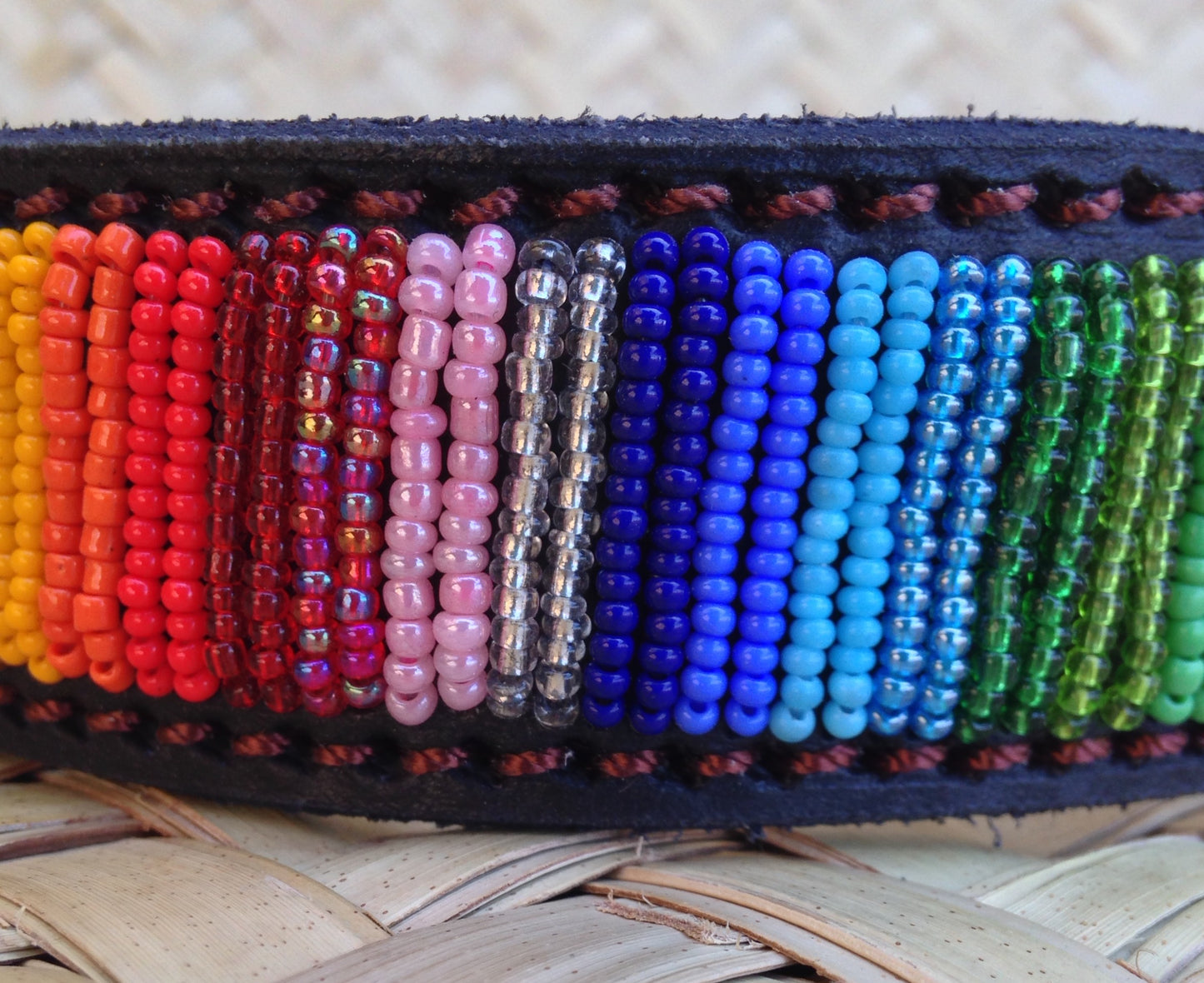 Handcrafted Maasai Dog Collar - Rainbow Stripes