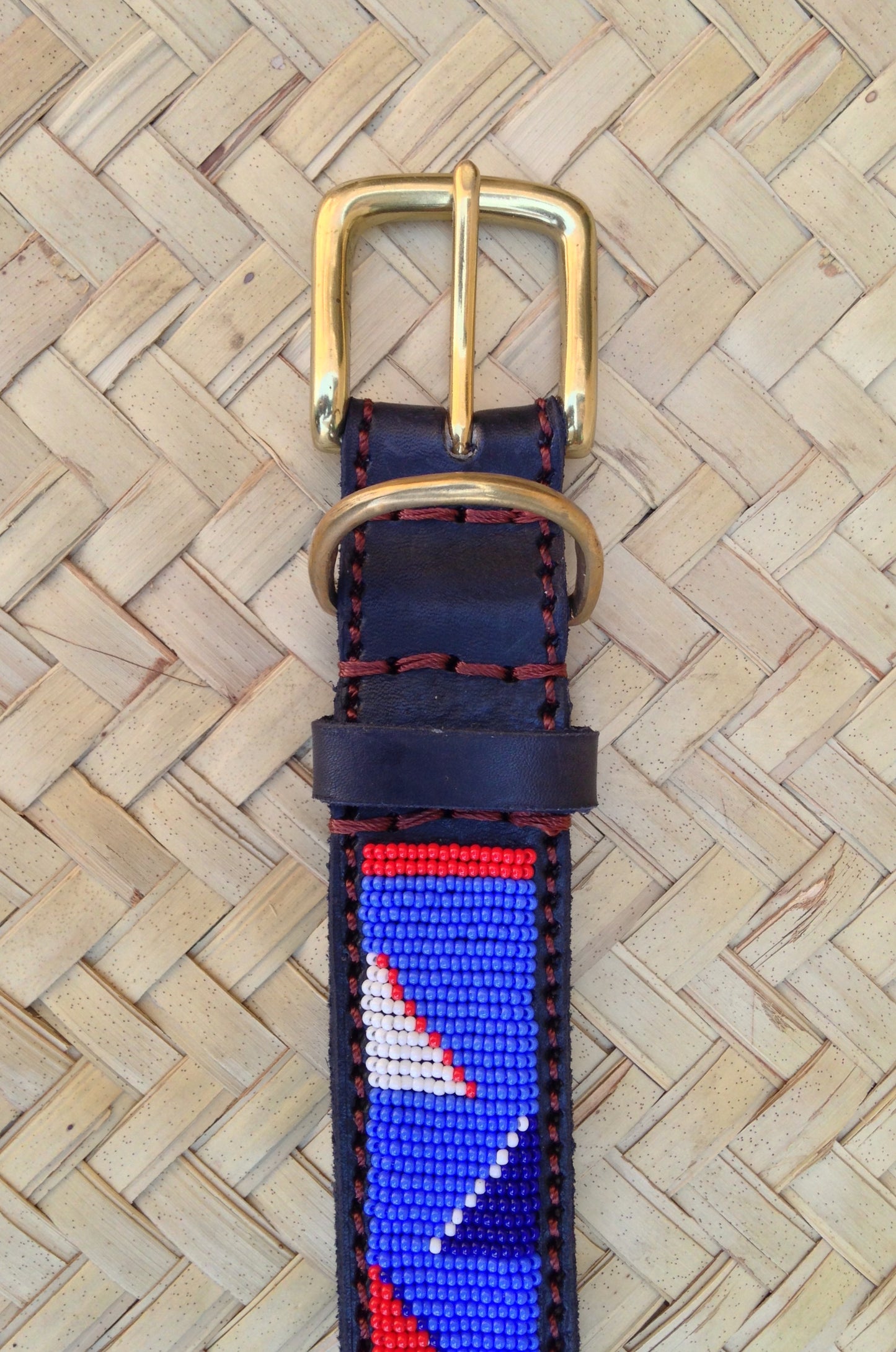 Handcrafted Maasai Dog Collar - Blue Red Geometric