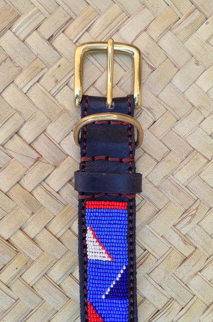 Handcrafted Maasai Dog Collar - Blue Red Geometric