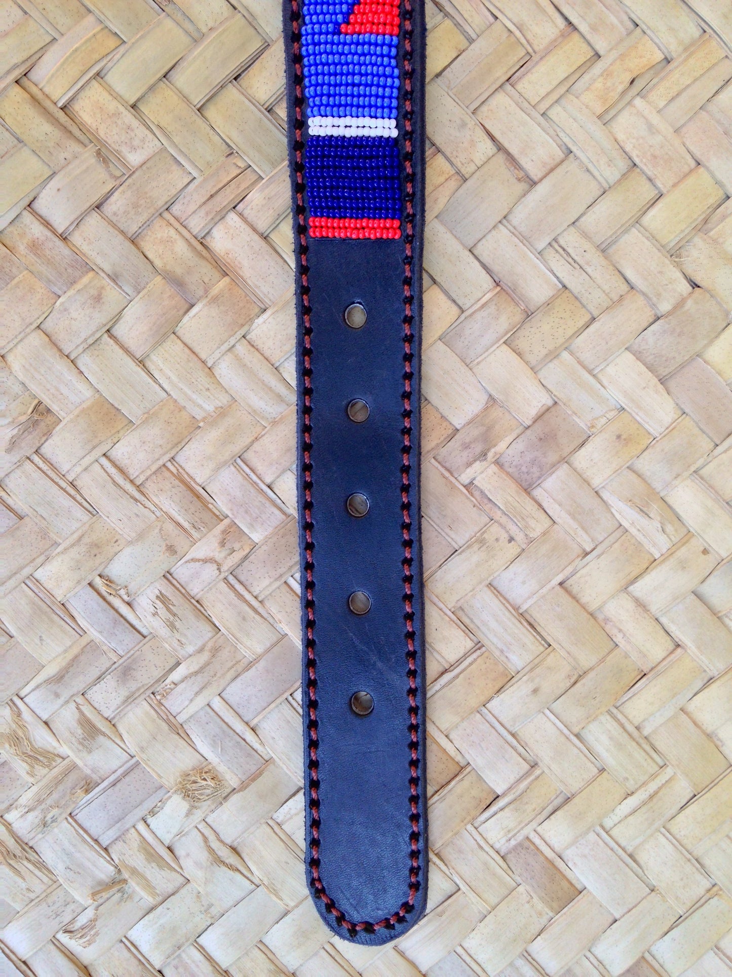 Handcrafted Maasai Dog Collar - Blue Red Geometric