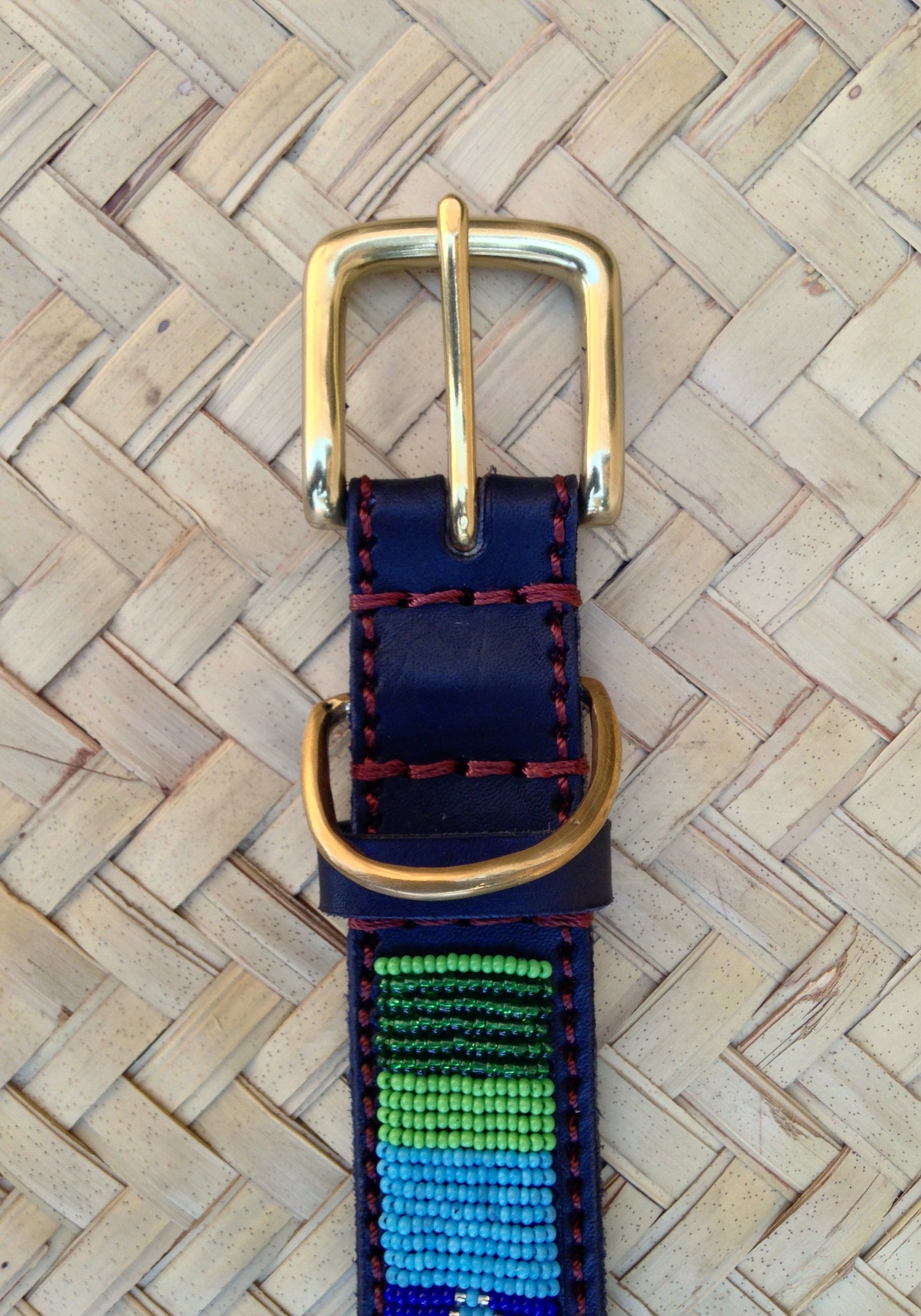 Handcrafted Maasai Dog Collar - Blue Green Geometric