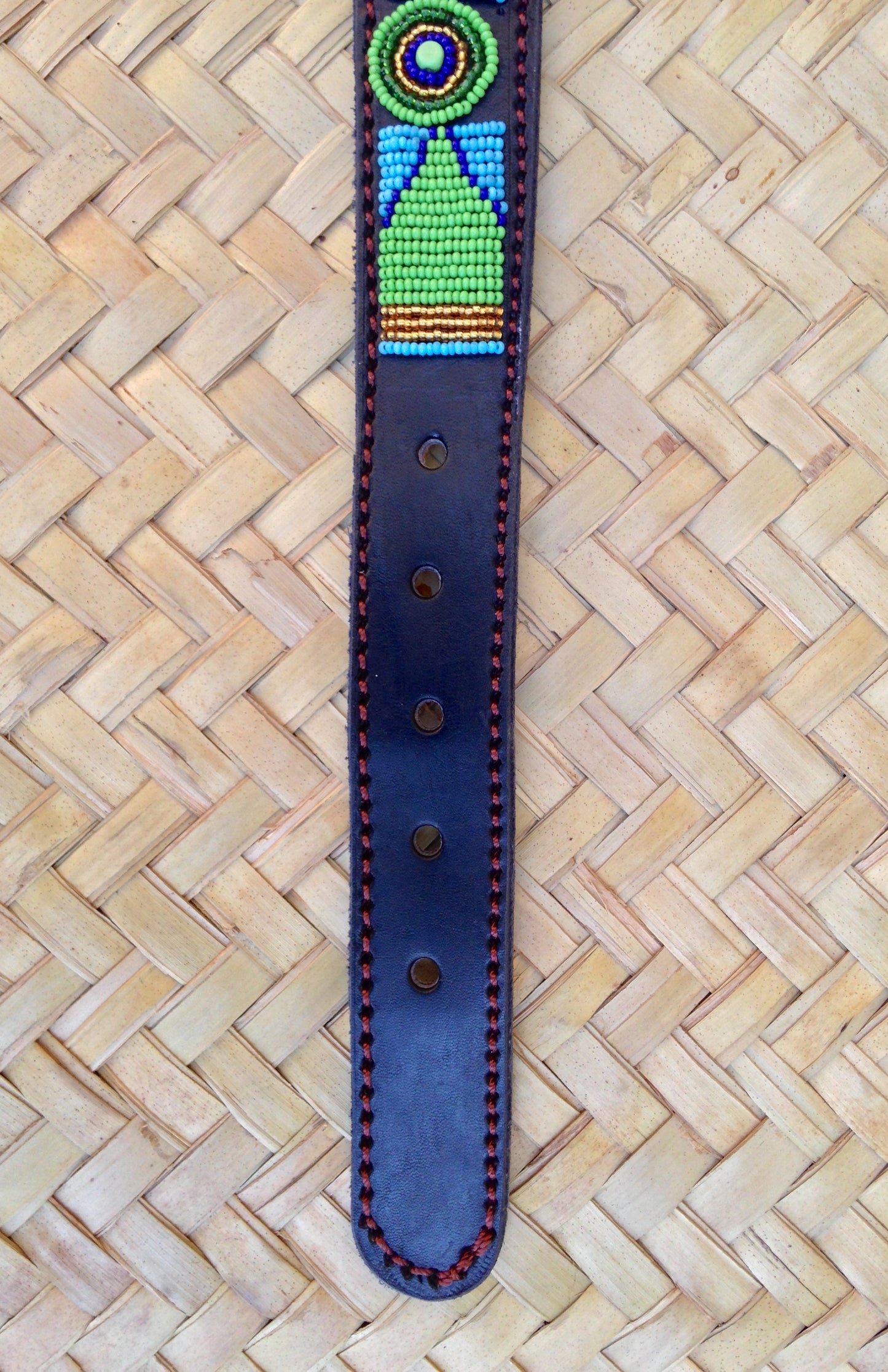 Handcrafted Maasai Dog Collar - Blue Green Geometric